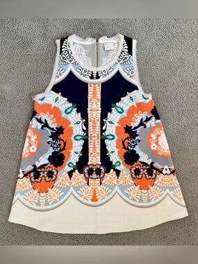 New Anthropologie 9-H15 Sleeveless A-Line dressy top coral navy cream design XS